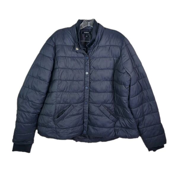Torrid Puffer Jacket Sz 1/1X Blue Lightweight Zip Snap Hi Low Pockets 14/16 Coat - Picture 1 of 8